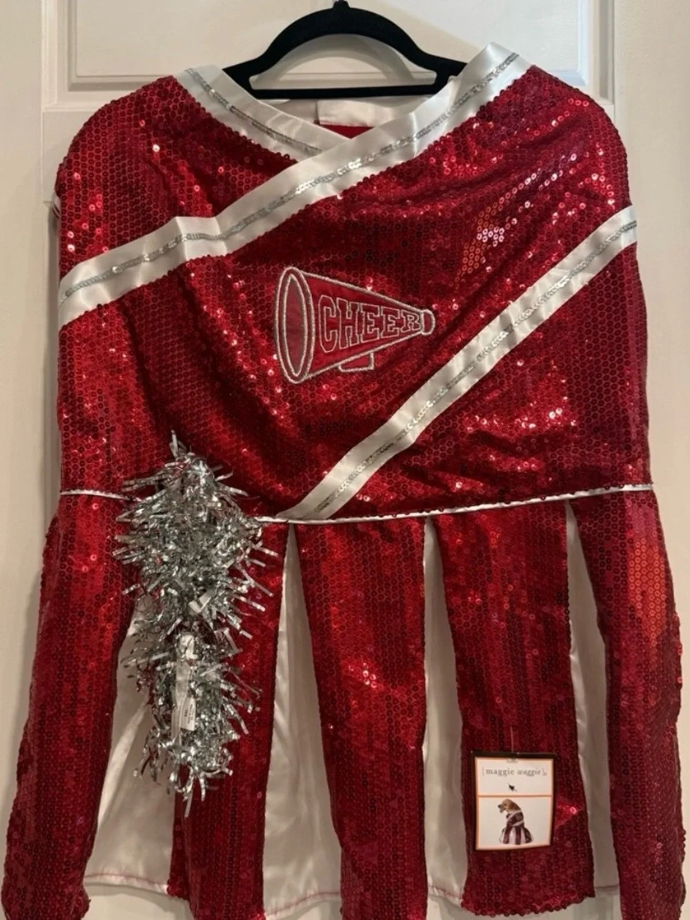 Maggie Waggie Red Sequin Cheerleader Dog Costume XXL with Pom Poms NWT